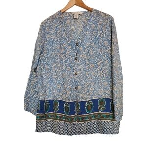 Melrose Studio 100% Silk Print Tunic Blouse Floral Print Size Petite Medium